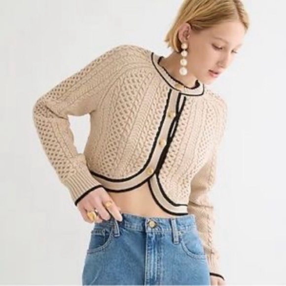 NWOT J. Crew Cropped Cable Knit Sweater Lady Jacket Size Small - Picture 2 of 9